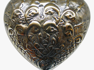1970s Repoussé Domed Heart Shaped Jewelry Trinket Box - Carving