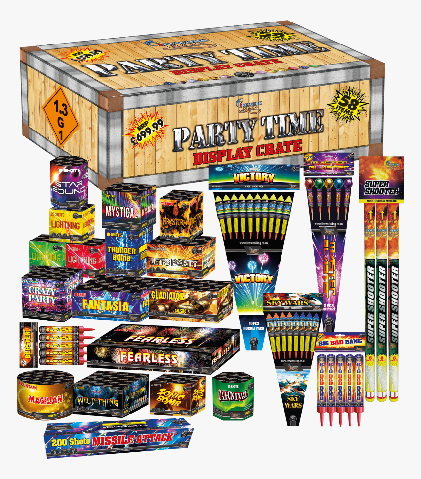Party Time 58 Piece Firework Display Pack Selection - Party Time Firework Box