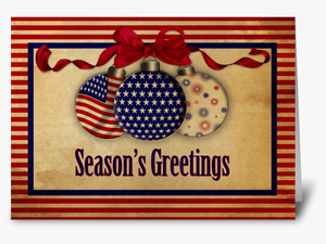 Patriotic Holiday Ornaments Vintage Look Greeting Card - American Flag Christmas Card