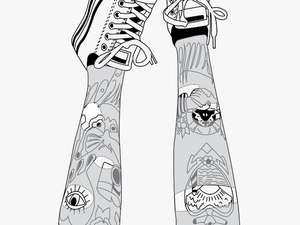 Outlines Pies Zapatillas Tumblr Dibujo Negro Hipster - Pies Con Zapatillas Dibujo