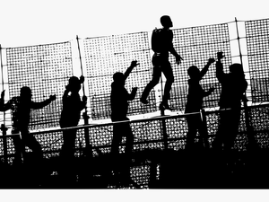 Africans Climbing Fence Into Europe Clip Arts - People Climbing Over Fence