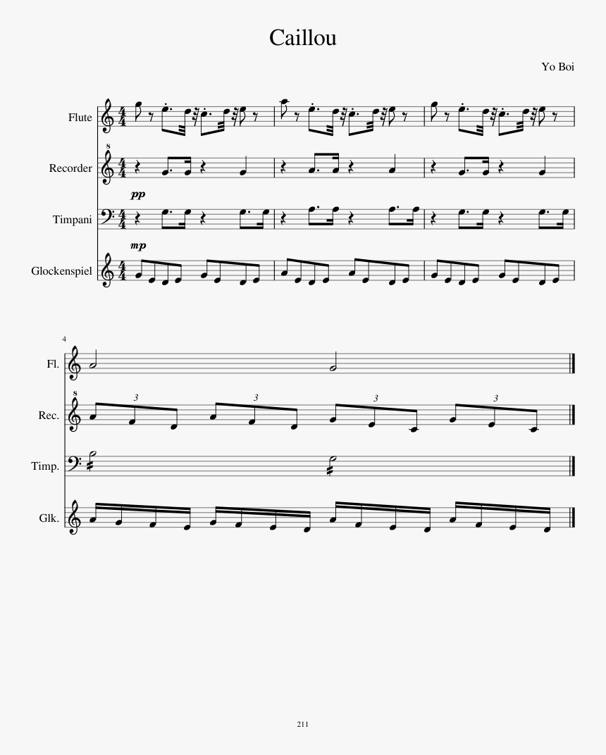 Caillou Sheet Music For Flute