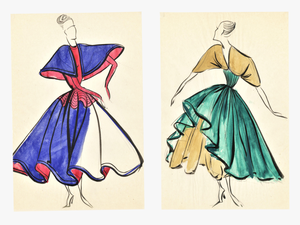 Pair-original French Fashion Design Drawings For Sale - Fashion Illustration