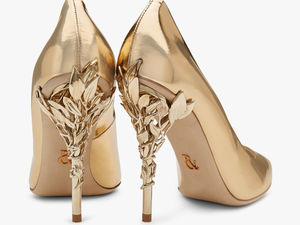 Gold Metallic Calf Leather With Light Gold Leaves Data - Basic Pump
