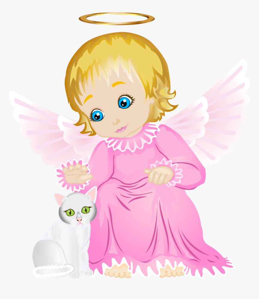 Cute Angel With White Kitten Tra