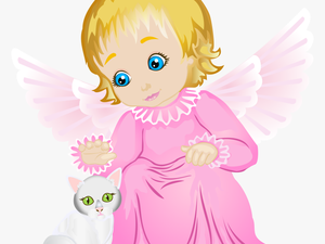 Cute Angel With White Kitten Transparent Png Clip Art