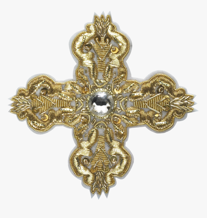 #900 Hand Embroidered Cross White/gold - Cross