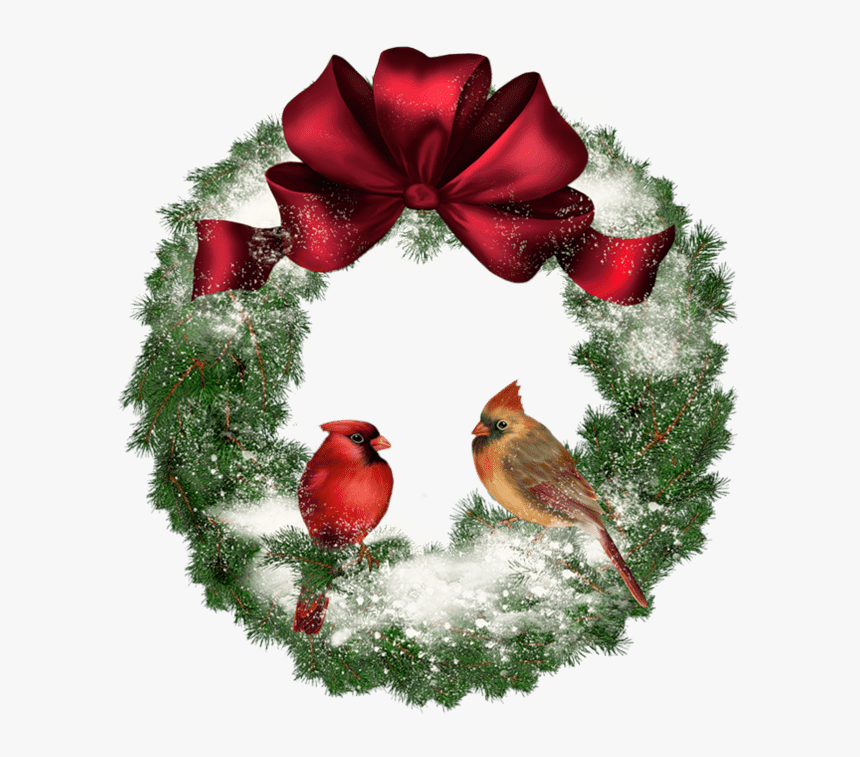 Christmas Wreath With Birds - Christmas Wreath With Cardinals
