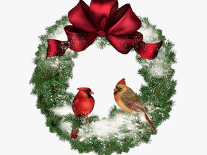 Christmas Wreath With Birds - Christmas Wreath With Cardinals