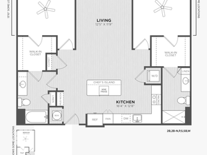 Two Bedroom Floor Plan At Alexan Buckhead Village - Two Bedroom Split Floor Plans
