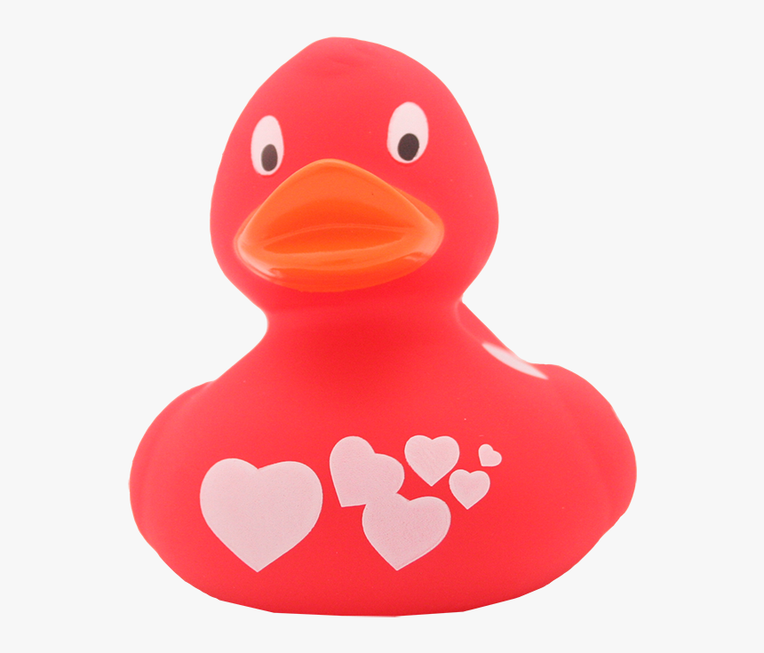 Red Rubber Duck With White Hearts By Lilalu - Bath Toy