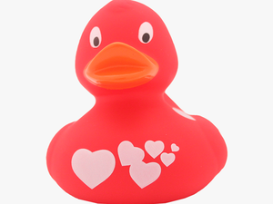 Red Rubber Duck With White Hearts By Lilalu - Bath Toy