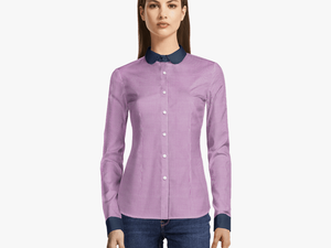 Light Purple Checked Peter Pan Summer Shirt With Contrasted - Womens Winter Button Down Shirt