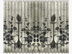 Crow With Flowers On Vintage Background Window Curtain - Window Valance