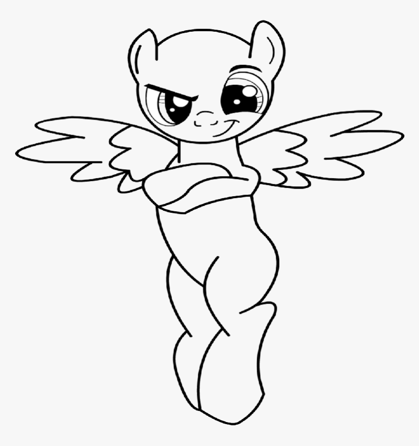 Funny Cartoon Outline Pegasus With Crossed Hands On - Line Art