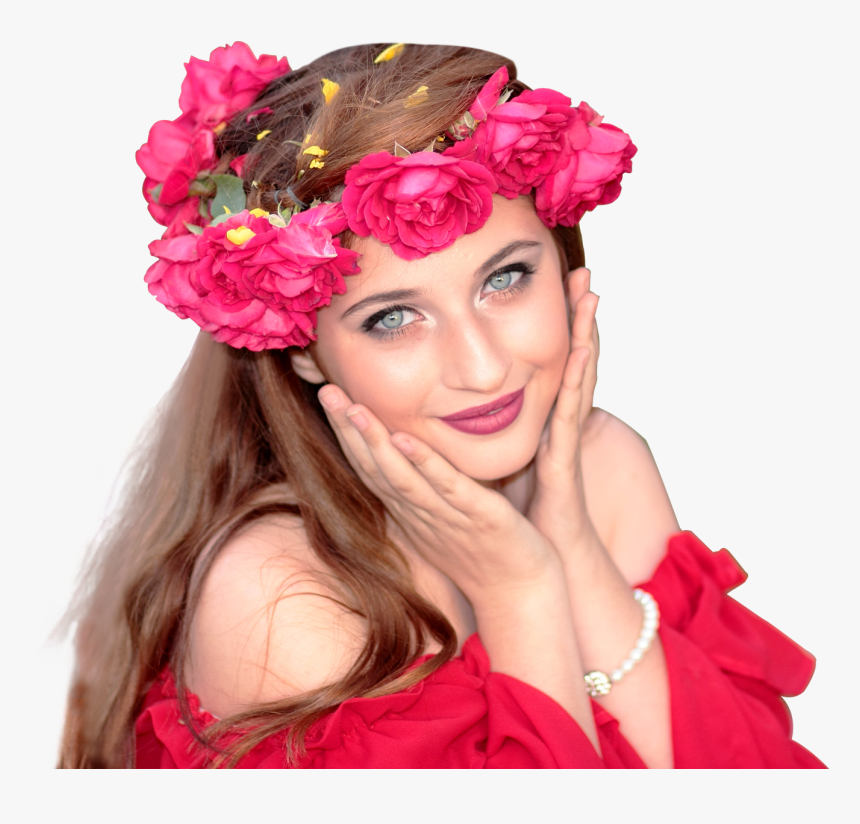 Elegant Fashionable Woman Wearing Red Roses Wreath - Woman With A Rose In Her Head