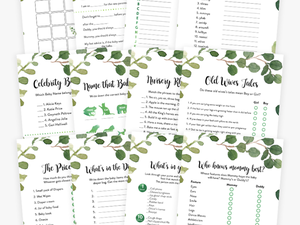 Greenery Foliage Baby Shower Game Pack - Greenery Baby Shower Games