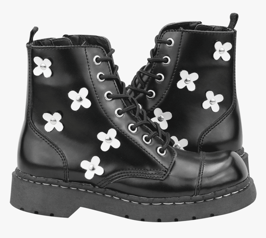 Leather Flower Combat Boots - Fl
