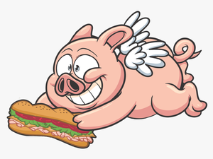 Pig Flying To Get Food Cartoon