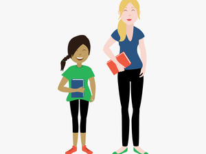 Girl Reading A Book With Mom Standing Behind Her Clipart - Cartoon