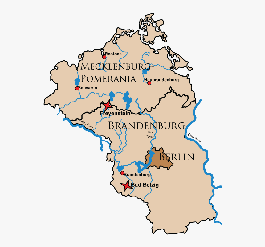 Castle Locator Map Of The German States Of Brandenburg - Rivers In Brandenburg Germany