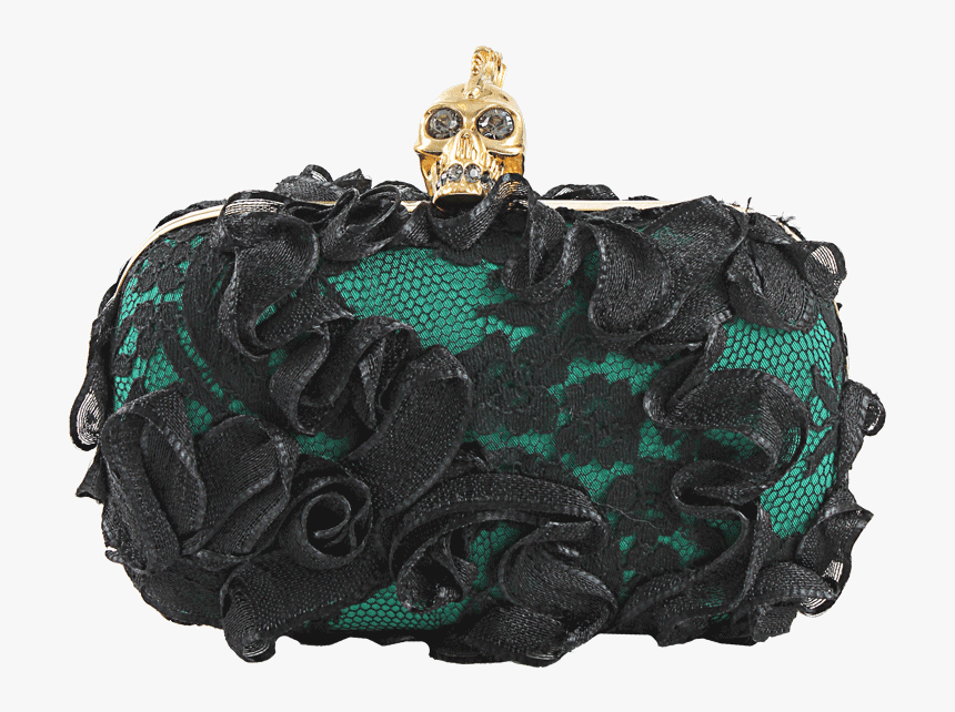 Alexander Mcqueen Green/black Lace And Ribbon Skull - Handbag