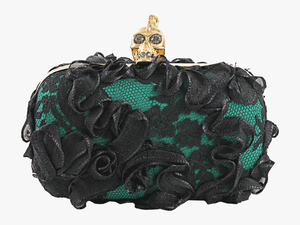 Alexander Mcqueen Green/black Lace And Ribbon Skull - Handbag