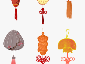 Lantern Set Illustration Tassel Chinese Knot Png And - Nút Thắt Tua Lồng Đèn Png