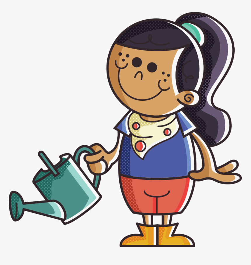 Farmer Girl With Watering Can - Girl Cartoon With Watering Can