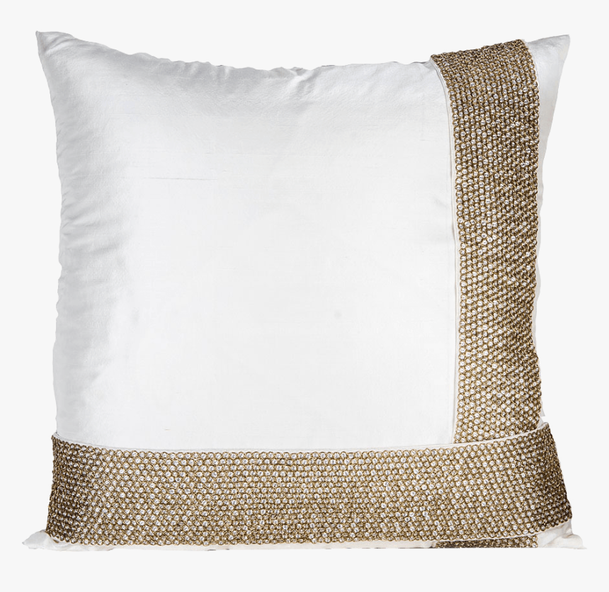 Gold Encrusted White Silk Throw Pillow - Cushion