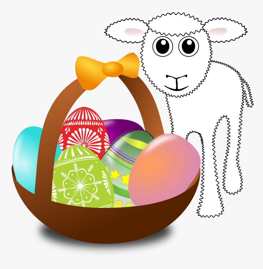 Funny Lamb With Easter Eggs In A