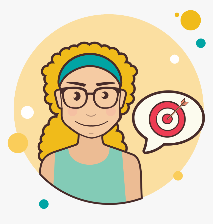 Girl And Target Icon - Cartoon Girl With Curly Hair And Glasses