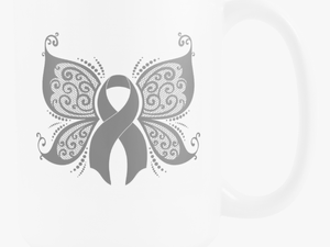 Black Ribbon Butterfly Melanoma Skin Cancer Awareness - Butterfly Filigree Breast Cancer