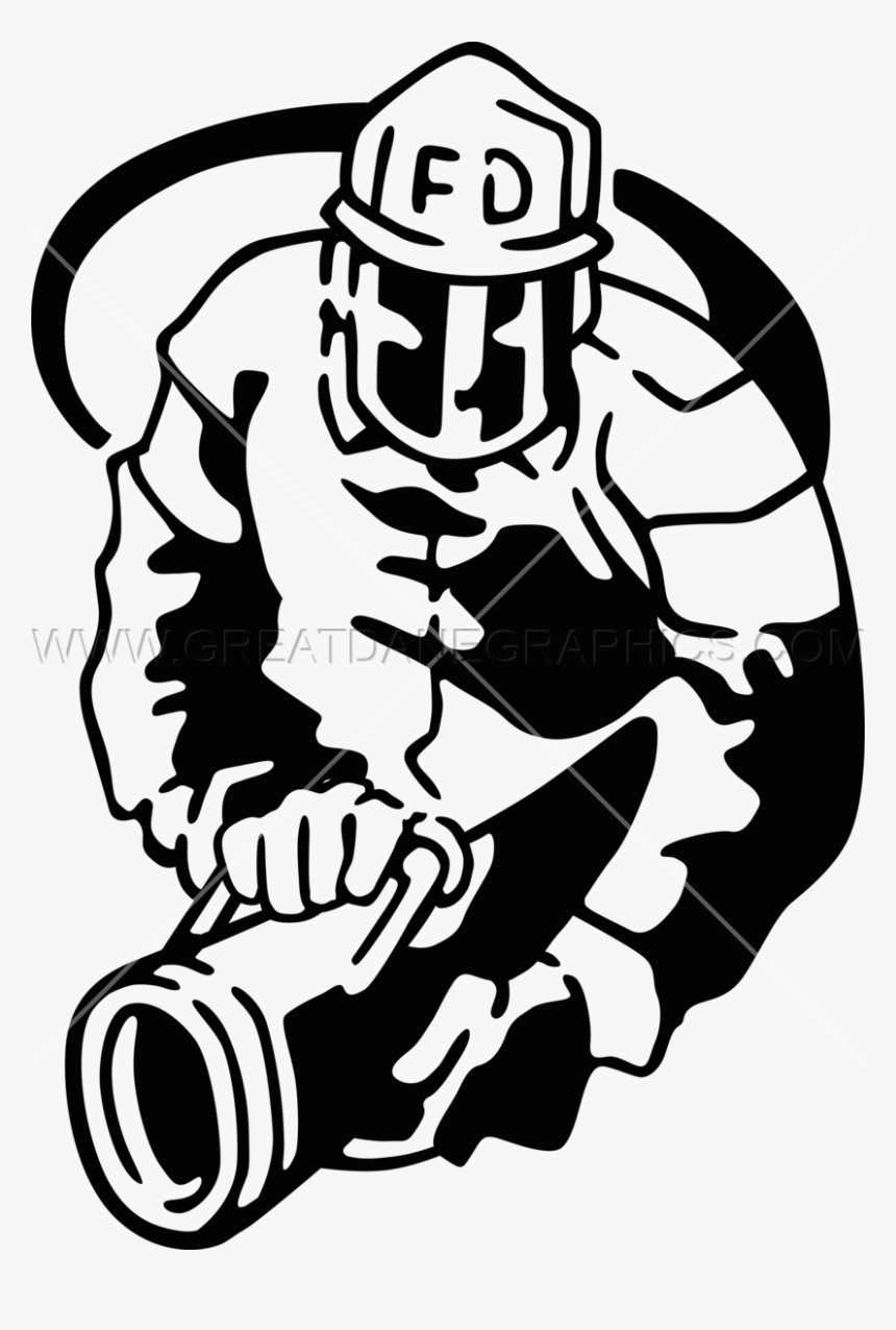 Firefighter Clipart Hose Silhouette - Fireman Holding Hose Clipart Black And White
