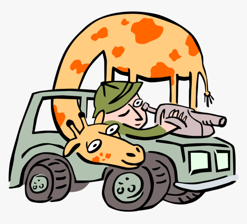 Vector Illustration Of African Giraffe With Safari - Safari Jeep Road Clipart