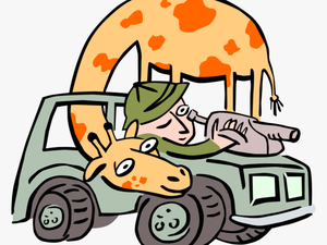 Vector Illustration Of African Giraffe With Safari - Safari Jeep Road Clipart