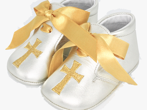 Silver Leather Gold Cross With Gold Ribbon Laces 
 - Slip-on Shoe