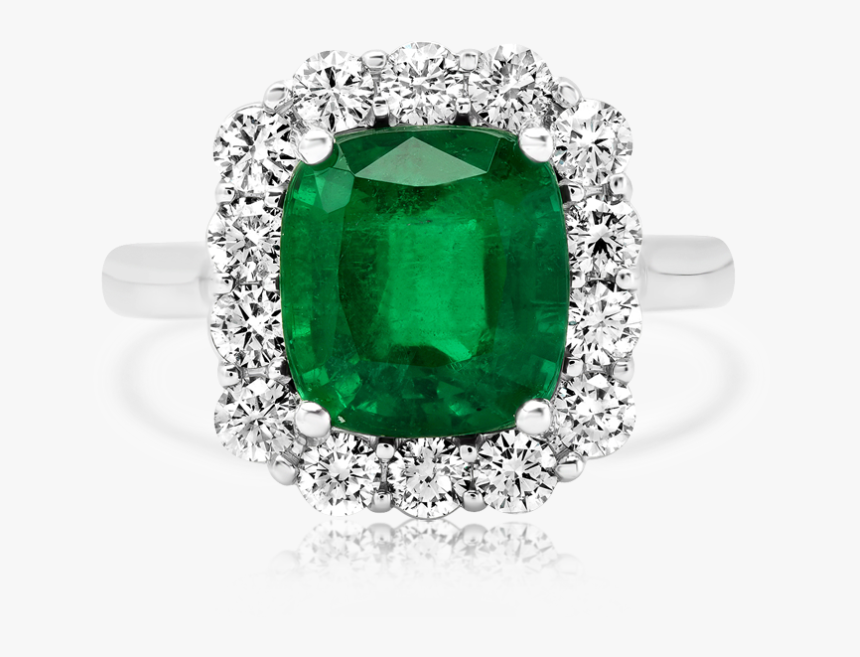 Cushion Cut Emerald &amp; Round Diamonds Ring - Emerald