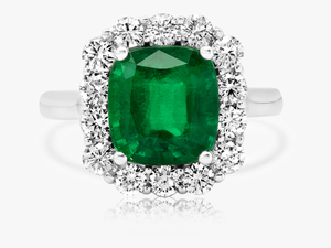 Cushion Cut Emerald & Round Diamonds Ring - Emerald