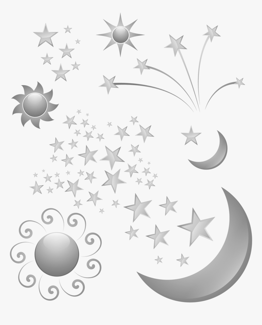 Transparent Moon And Stars Clipart Black And White - Estrelas Lua Sol Png