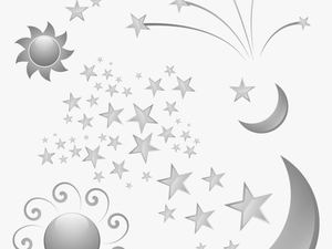 Transparent Moon And Stars Clipart Black And White - Estrelas Lua Sol Png