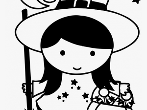 Witch Drawing Girl Cute Anime Hat And Broom Books - Halloween Black And White