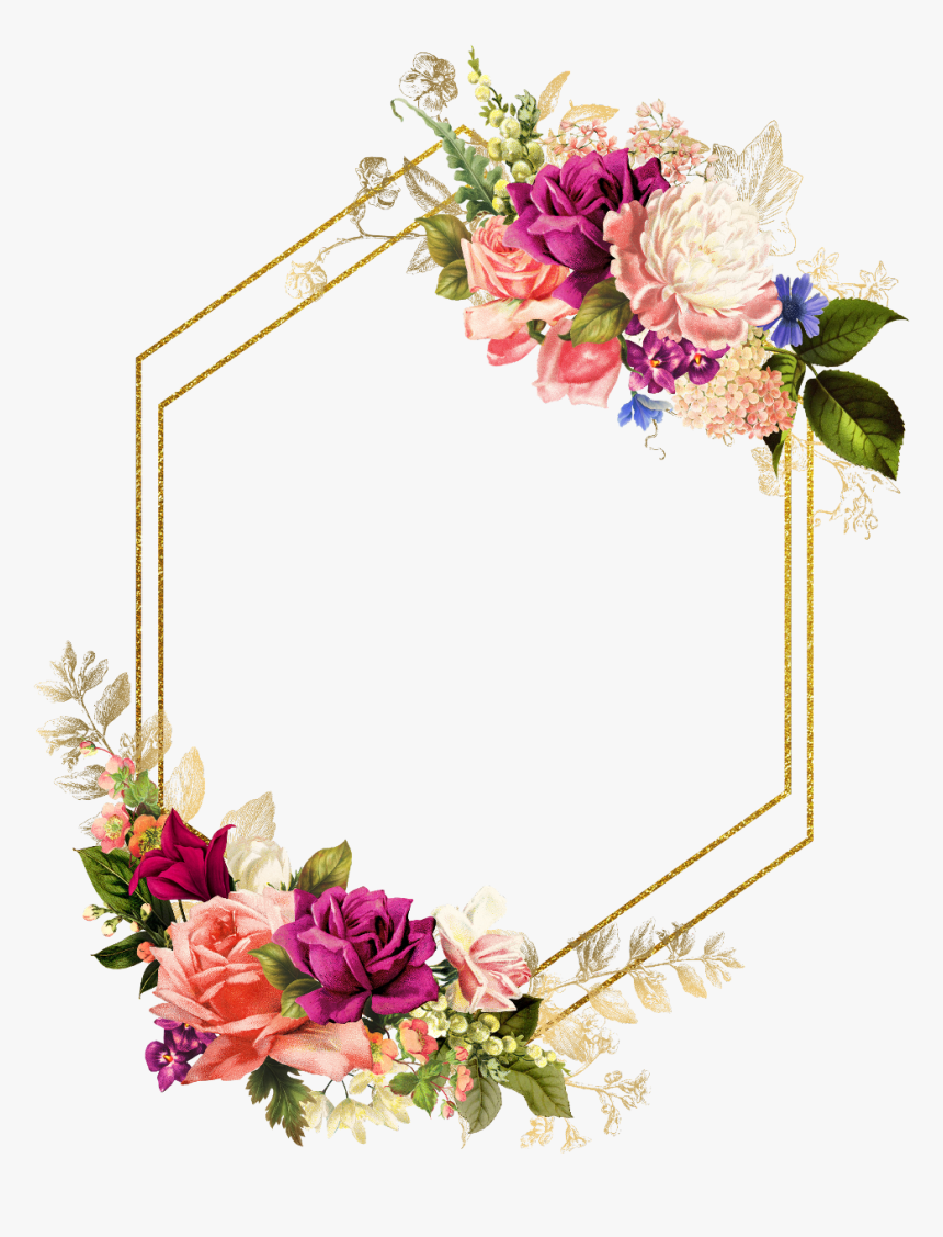 #rose #square #flower #floral #frame #butterfly #gold - Floral Frame