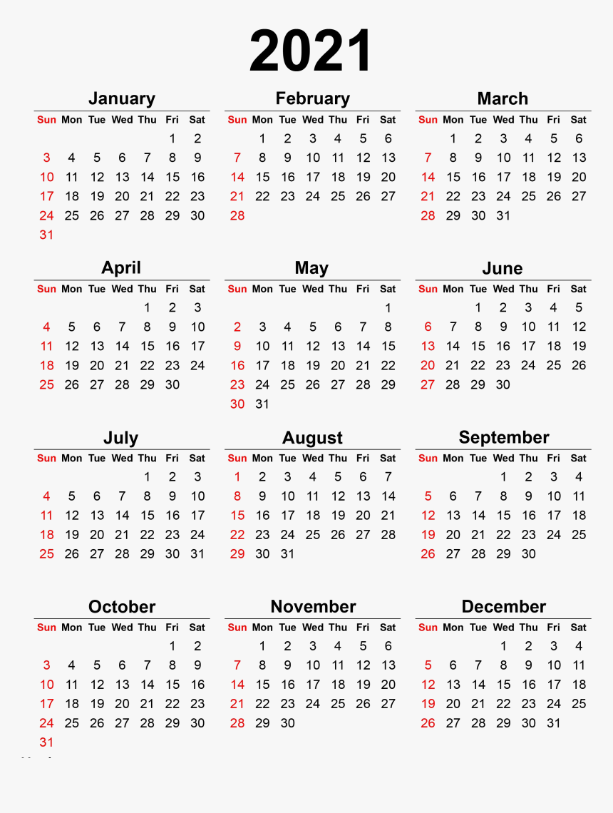 Calendar 2021 Transparent Backgr