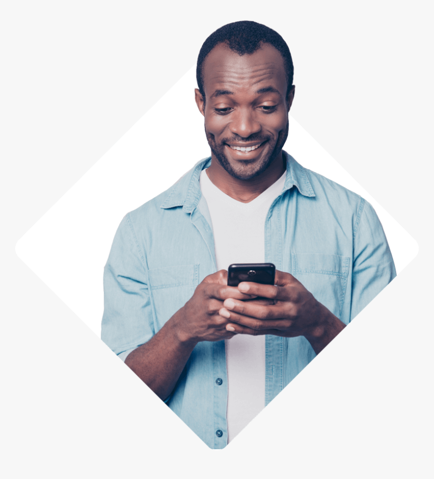 Man Looking At His Smartphone And Smiling - Man Looking Phone Png