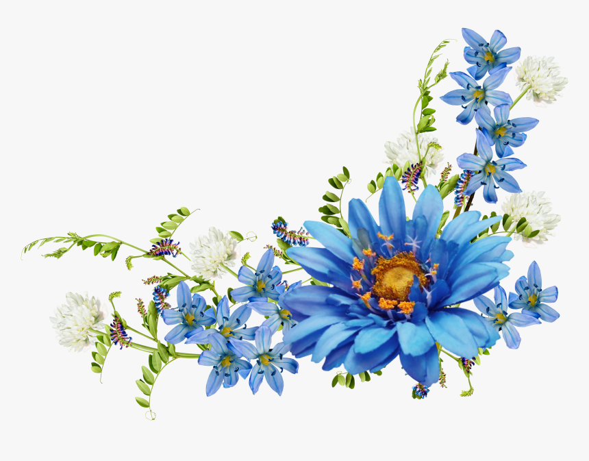 Transparent Corner Border Png - Blue Vintage Flowers Png