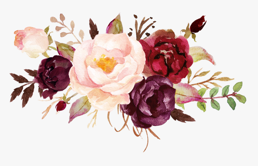 Transparent Watercolor Bouquet Png - Burgundy Watercolor Flowers Png