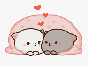 #freetoedit #cute #kawaii #cat #couple #love #hug #cuddle - Mochi Mochi Peach Cat Png