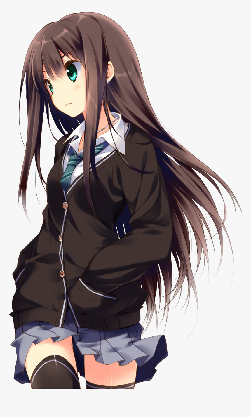 Anime Girl With Brown Hair And Blue Eyes Png 