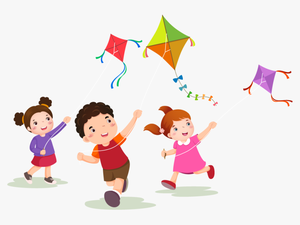 Transparent Daycare Center Clipart - Kids Flying Kites Clipart